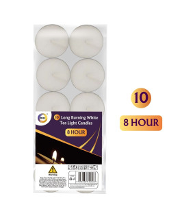 10 Long Burning White Tea Light Candles