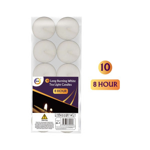 10 Long Burning White Tea Light Candles