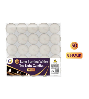50 Long Burning White Tea Light Candles