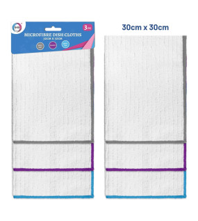 3pc Microfibre Dish Cloths - 30cm x 30cm