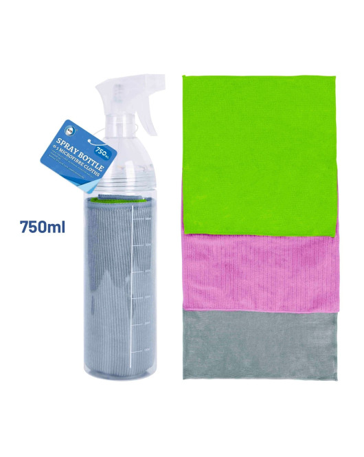 750ml Spray Bottle & 3 Microfibre Cloths Kit 750ml Spray Bottle & 3 Microfibre Cloths Kit