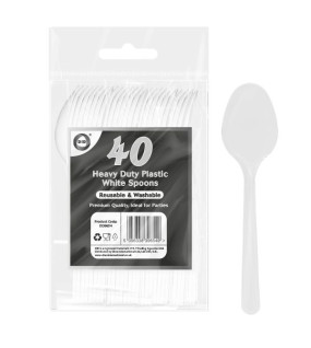 40pc Reusable Heavy Duty Plastic White Spoons