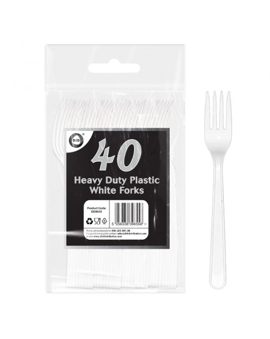40pc Reusable Heavy Duty Plastic White Forks