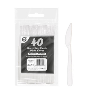 40pc Reusable Heavy Duty Plastic White Knives