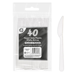 40pc Reusable Heavy Duty Plastic White Knives