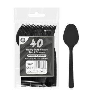 40pc Reusable Heavy Duty Plastic Black Spoons