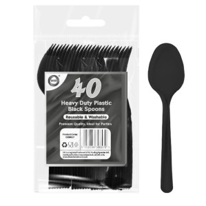 40pc Reusable Heavy Duty Plastic Black Spoons