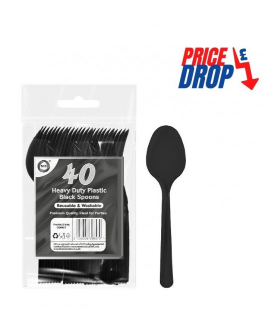 40pc Reusable Heavy Duty Plastic Black Spoons