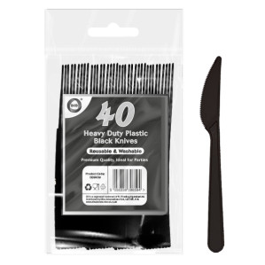 40pc Reusable Heavy Duty Plastic Black Knives