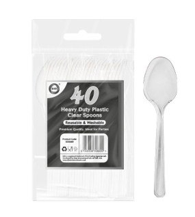 40pc Reusable Heavy Duty Plastic Clear Spoons