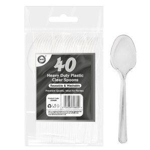 40pc Reusable Heavy Duty Plastic Clear Spoons