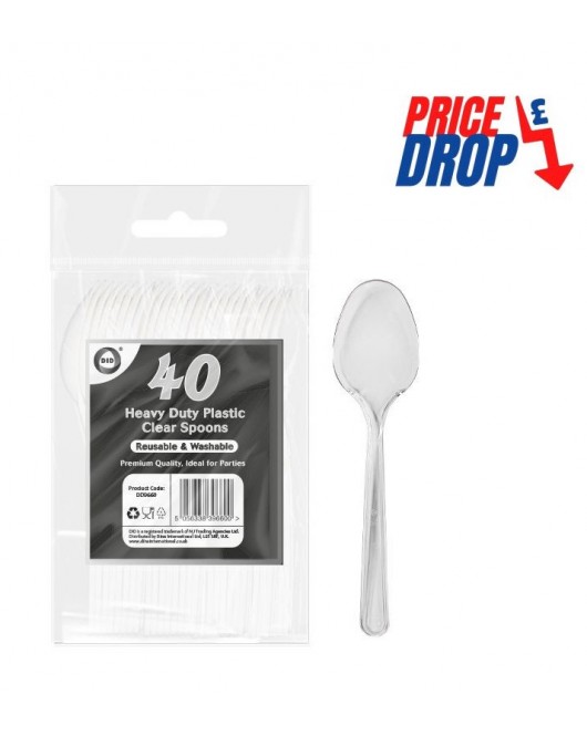 40pc Reusable Heavy Duty Plastic Clear Spoons