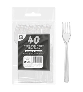 40pc Reusable Heavy Duty Plastic Clear Forks