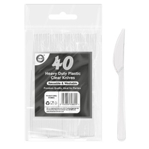 40pc Reusable Heavy Duty Plastic Clear Knives