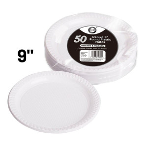 50pc Reusable Deluxe 9" Round Plastic Plates