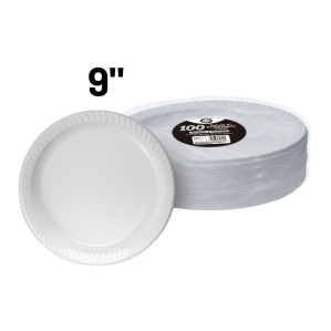 100pc Reusable Deluxe 9" Round Plastic Plates