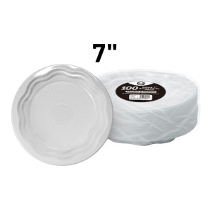 100pc Reusable Deluxe 7" Round Plastic Plates