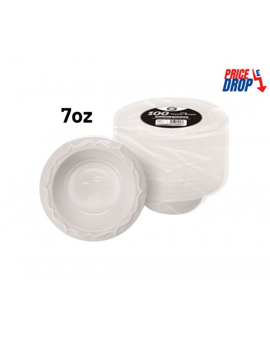 100pc Reusable 7oz Plastic Bowls