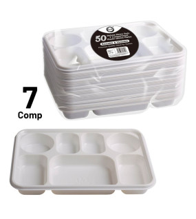 50pc Reusable Deluxe Heavy-Duty 7 Compartment Plastic Dinner Plates