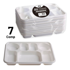 50pc Reusable Deluxe Heavy-Duty 7 Compartment Plastic Dinner Plates