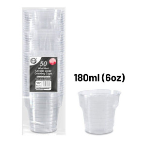 50pc Reusable 180ml (6Oz) Crystal Clear Drinking Cups