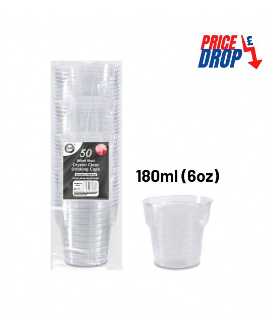 50pc Reusable 180ml (6Oz) Crystal Clear Drinking Cups