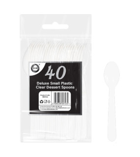40pc Reusable Deluxe Small Plastic Clear Dessert Spoons