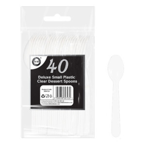 40pc Reusable Deluxe Small Plastic Clear Dessert Spoons