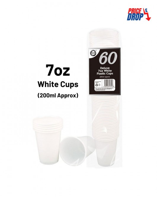60pc Deluxe 7oz White Plastic Cups