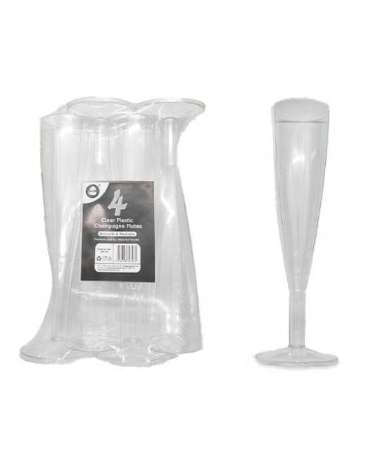 4pc Reusable Clear Plastic Champagne Flutes