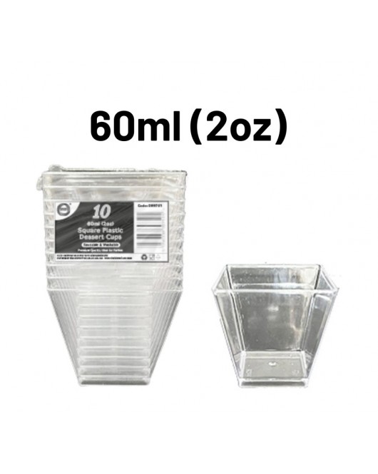 10pc Reusable 60ml (2Oz) Square Plastic Dessert Cups