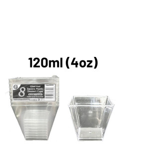8pc Reusable 120ml (4Oz) Square Plastic Dessert Cups