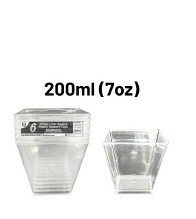 6pc Reusable 200ml (7Oz) Square Plastic Dessert Cups