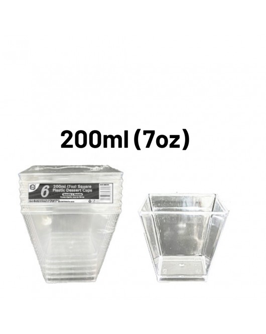 6pc Reusable 200ml (7Oz) Square Plastic Dessert Cups