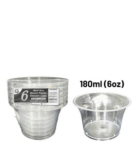 6pc Reusable 180ml (6Oz) Round Plastic Dessert Cups