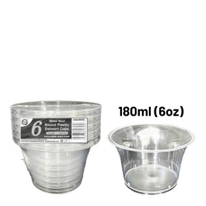 6pc Reusable 180ml (6Oz) Round Plastic Dessert Cups