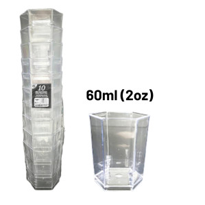 10pc Reusable 60ml (2Oz) Hexagon Plastic Dessert Cups