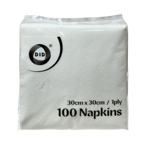 100pc 30cm x 30cm 1ply White Napkins