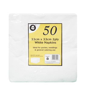 50pc 33cm x 33cm 2ply White Napkins