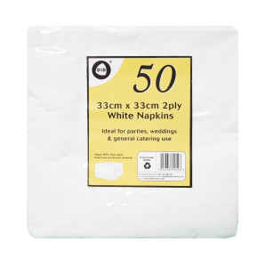 50pc 33cm x 33cm 2ply White Napkins