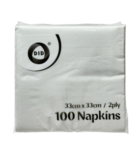 100pc 33cm x 33cm 2ply White Napkins