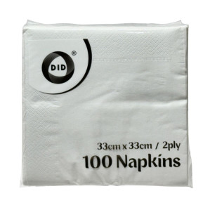 100pc 33cm x 33cm 2ply White Napkins