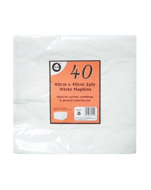 40pc 40cm x 40cm 2ply White Napkins