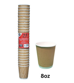 25pc 8oz Hot/Cold Kraft Ripple Paper Cups 