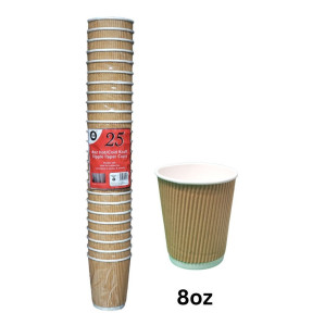 25pc 8oz Hot/Cold Kraft Ripple Paper Cups 