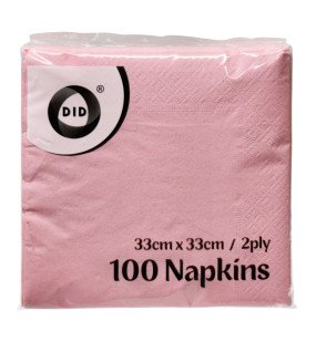 100pc 33cm x 33cm 2ply Pink Napkins
