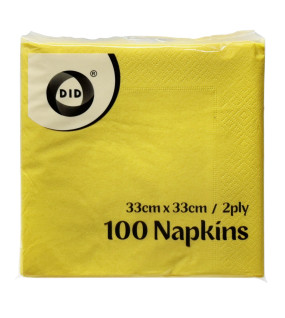 100pc 33cm x 33cm 2ply Yellow Napkins
