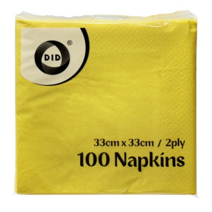 100pc 33cm x 33cm 2ply Yellow Napkins