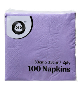 100pc 33cm x 33cm 2ply Lilac Napkins