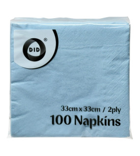 100pc 33cm x 33cm 2ply Light Blue Napkins